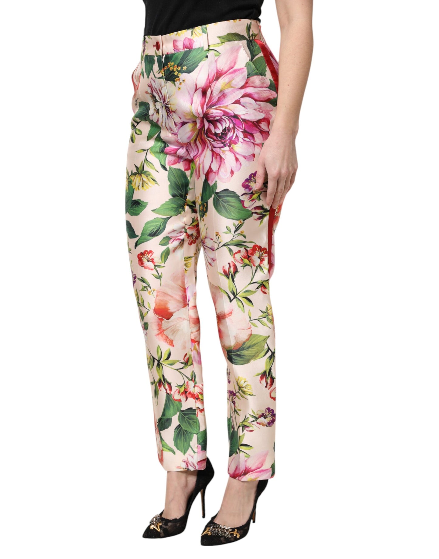Dolce &amp; Gabbana – Gerade geschnittene Hose mit hohem Bund und Blumenmuster in Mehrfarbig