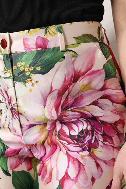 Dolce &amp; Gabbana – Gerade geschnittene Hose mit hohem Bund und Blumenmuster in Mehrfarbig