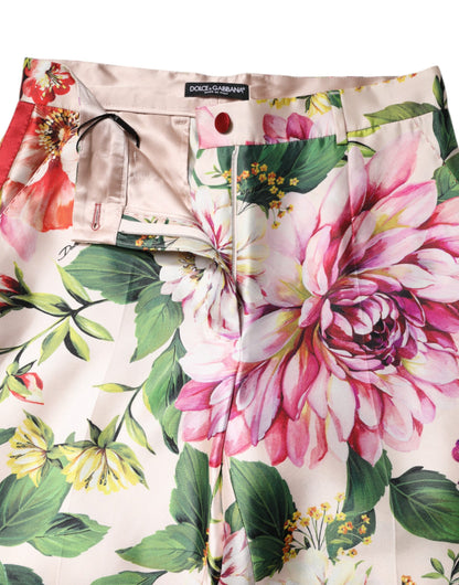 Dolce &amp; Gabbana – Gerade geschnittene Hose mit hohem Bund und Blumenmuster in Mehrfarbig
