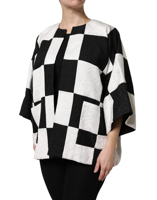Dolce &amp; Gabbana – Weiß-schwarze Patchwork-Blazerjacke aus Jacquard