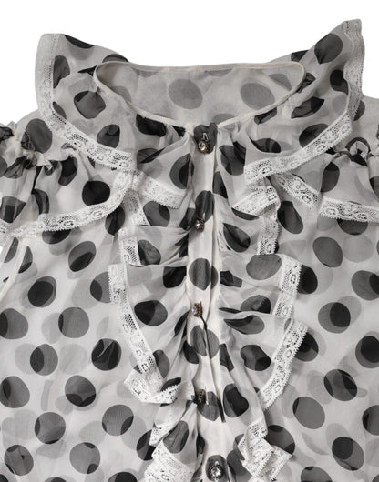 Dolce & Gabbana White Black Polka Dot Cotton Sleeveless Top
