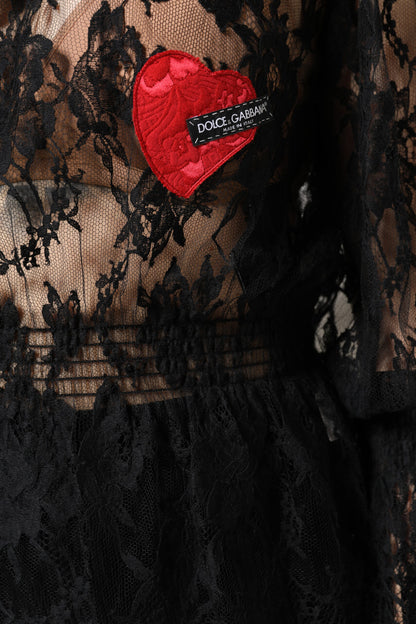 Dolce &amp; Gabbana Schwarzes Blusentop aus Baumwoll-Blumenspitze