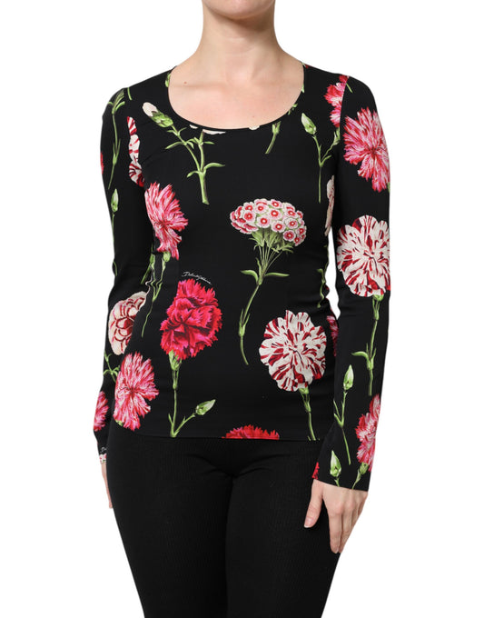 Dolce &amp; Gabbana Schwarzes, langärmliges Blusentop für Damen mit Blumenmuster