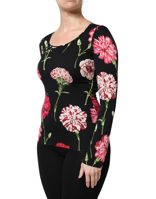 Dolce &amp; Gabbana Schwarzes, langärmliges Blusentop für Damen mit Blumenmuster
