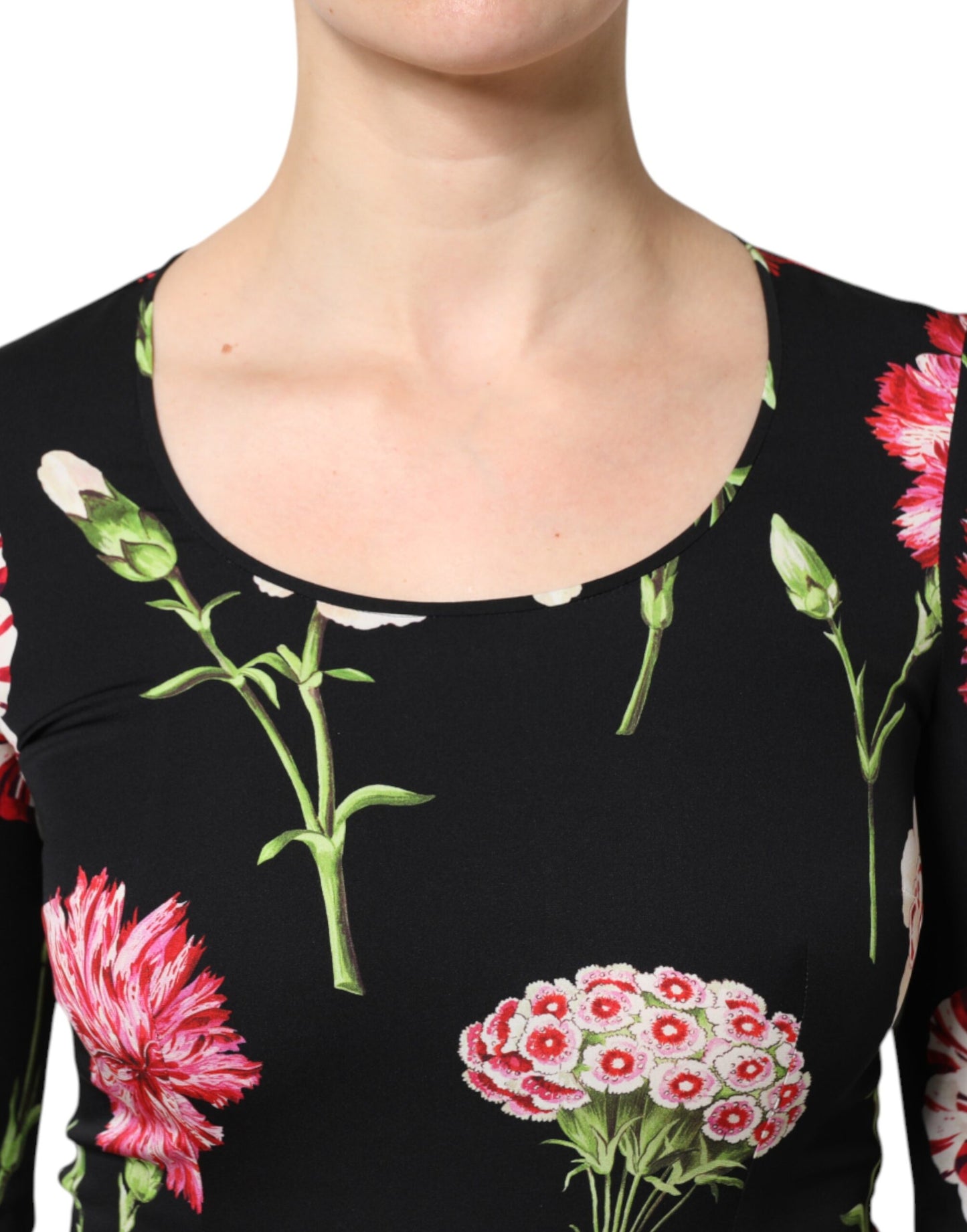 Dolce &amp; Gabbana Schwarzes, langärmliges Blusentop für Damen mit Blumenmuster
