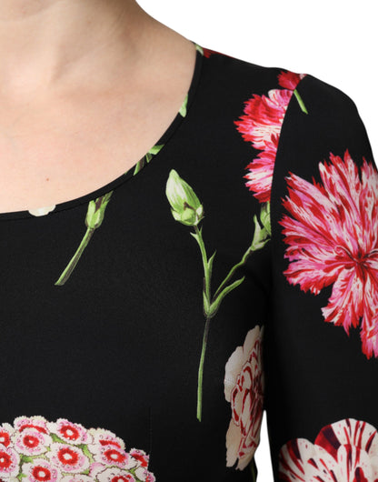Dolce &amp; Gabbana Schwarzes, langärmliges Blusentop für Damen mit Blumenmuster
