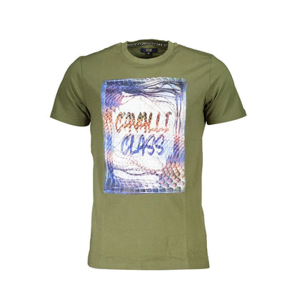 Cavalli Class Grünes Herren-T-Shirt aus Baumwolle