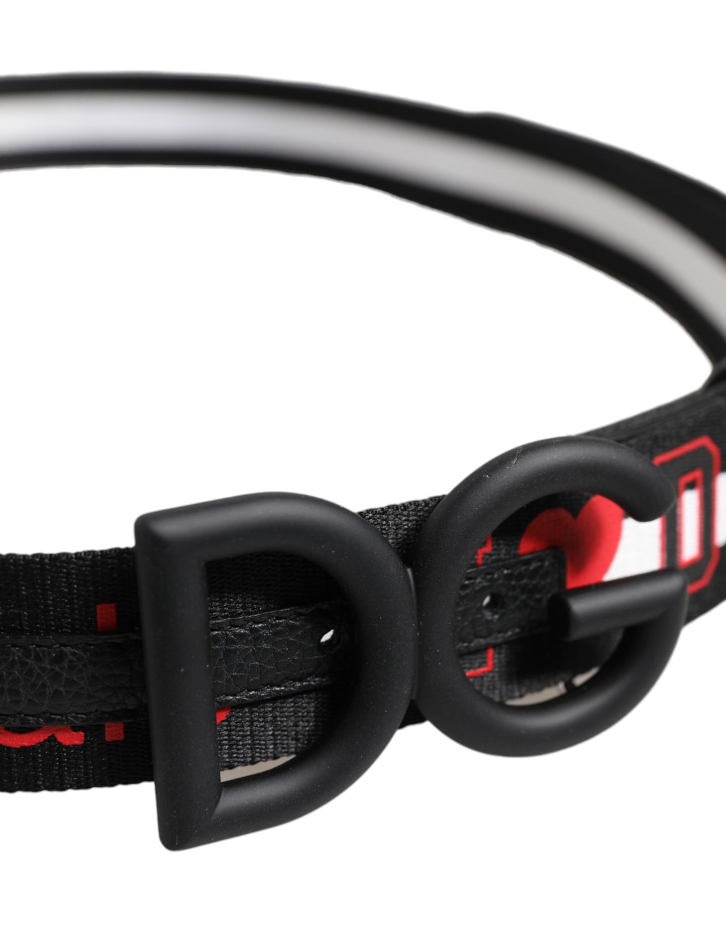 Dolce &amp; Gabbana – Schwarzer Polyester-Gürtel mit DG-Schnalle und Logo-Print