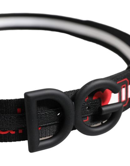 Dolce &amp; Gabbana – Schwarzer Polyester-Gürtel mit DG-Schnalle und Logo-Print