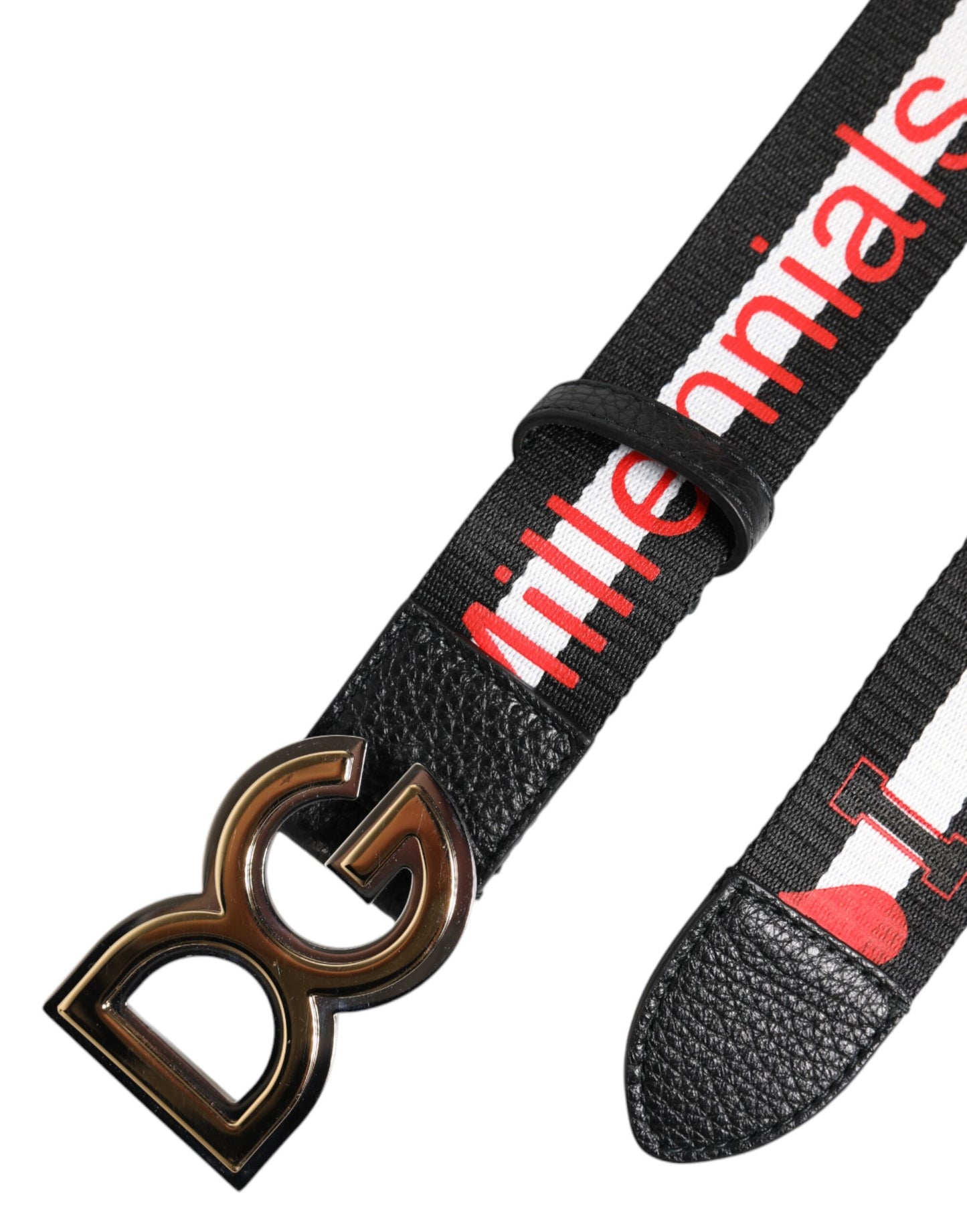 Dolce &amp; Gabbana – Schwarzer Baumwollgürtel mit DG-Schnalle und Logo-Print