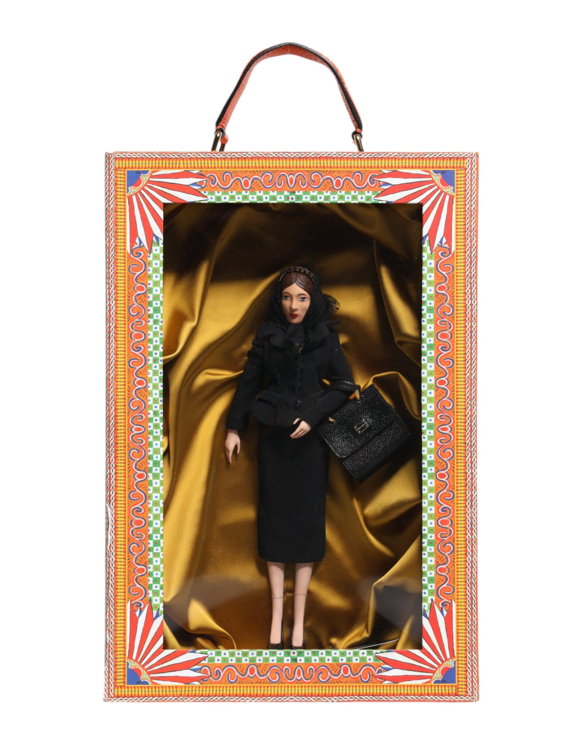 Dolce &amp; Gabbana Schwarzes Kleid Keramik Porzellan Mode Leder Sicily Dolls