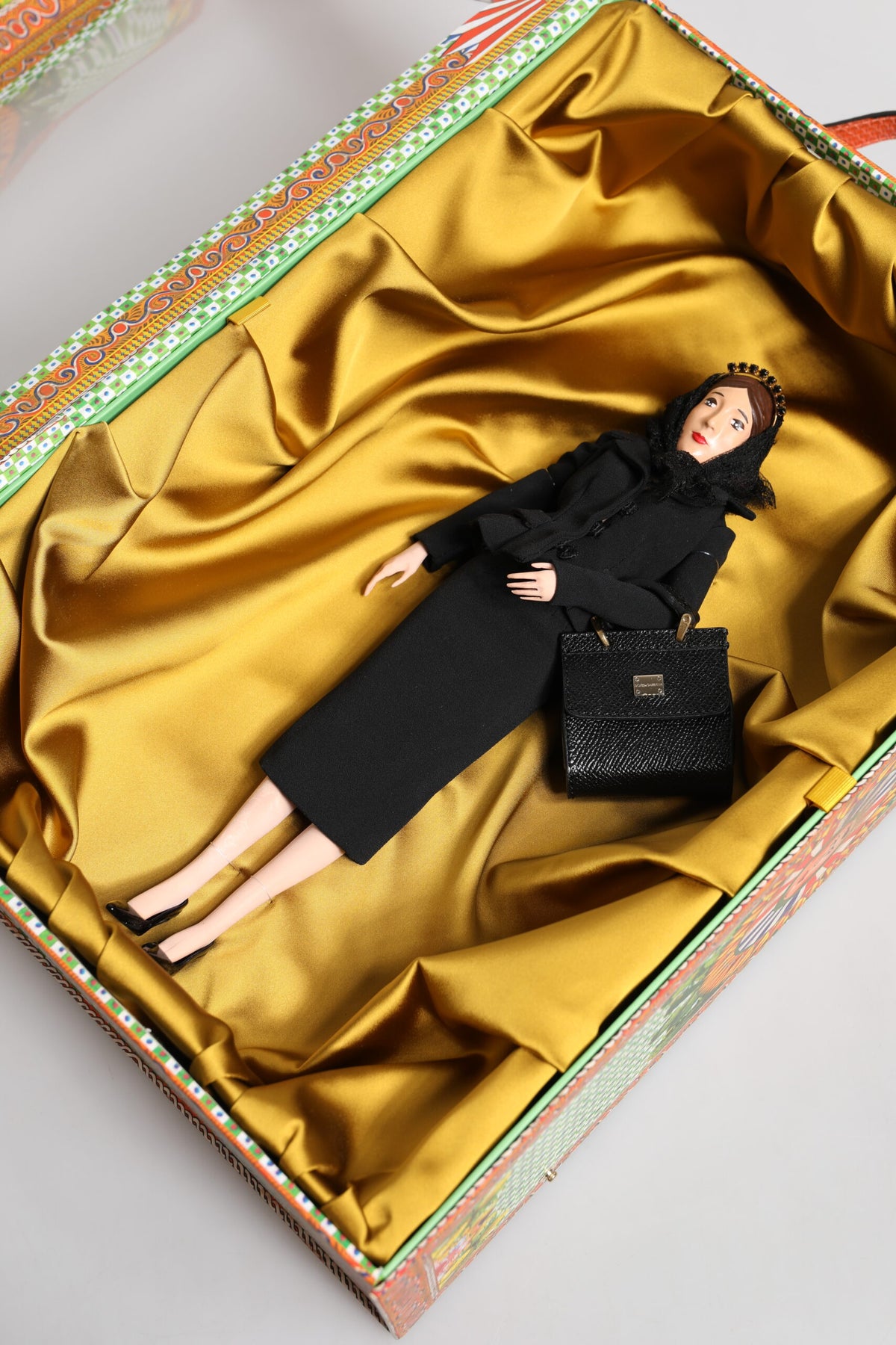 Dolce &amp; Gabbana Schwarzes Kleid Keramik Porzellan Mode Leder Sicily Dolls