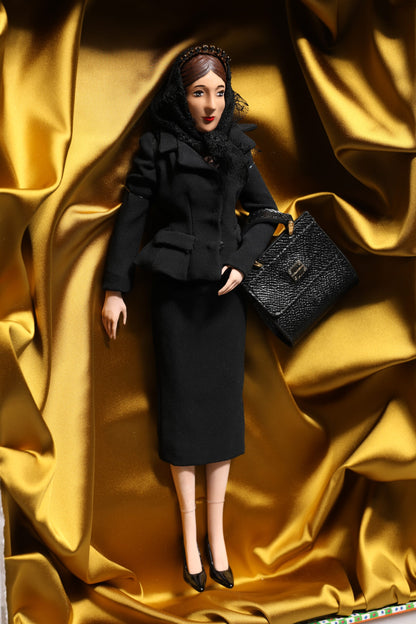 Dolce &amp; Gabbana Schwarzes Kleid Keramik Porzellan Mode Leder Sicily Dolls