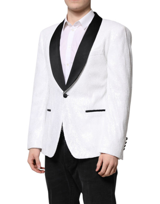Dolce &amp; Gabbana – Einreihiger Blazer aus weißem Nylon