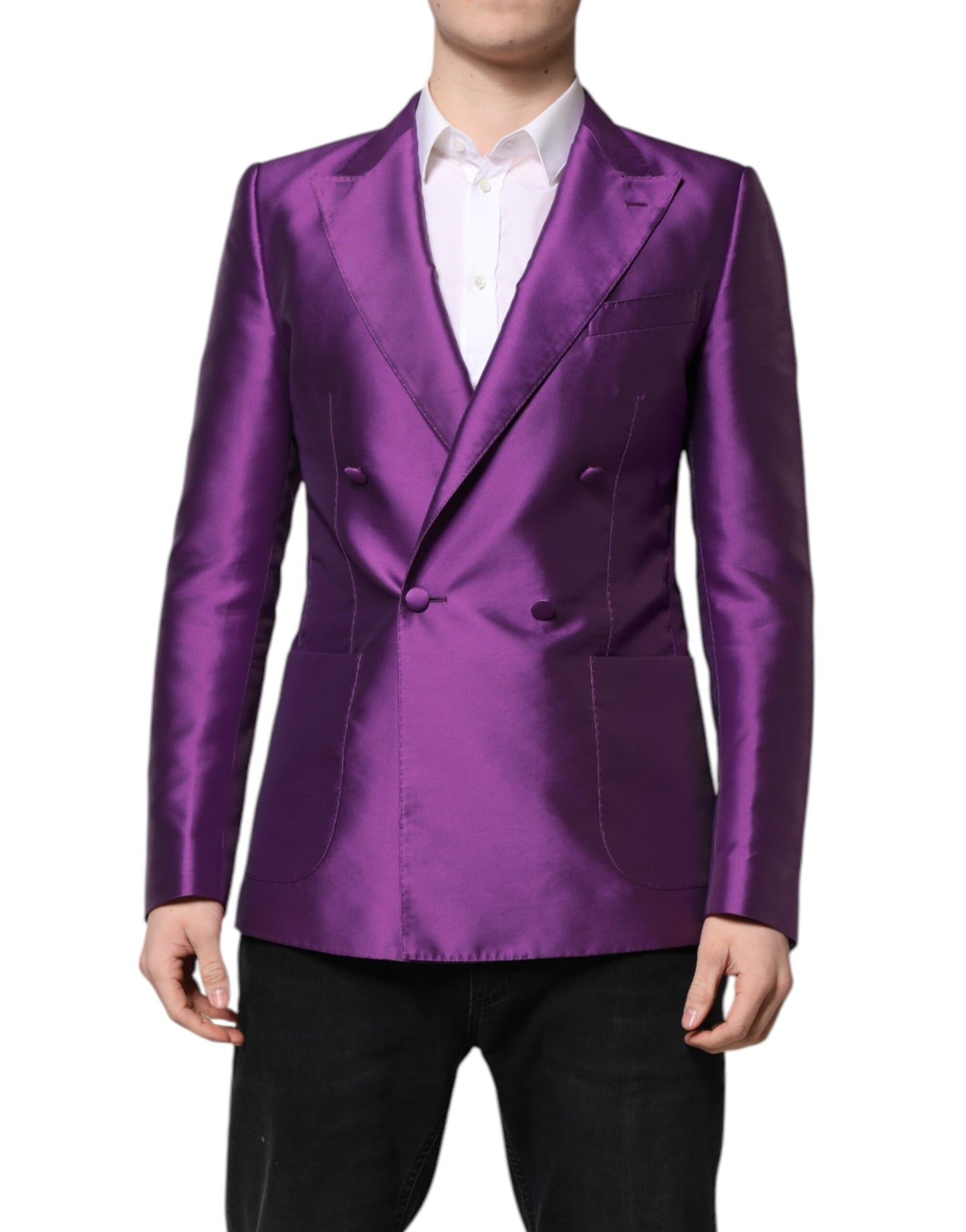 Dolce &amp; Gabbana Lila Zweireihiger Herren Anzug Mantel Blazer