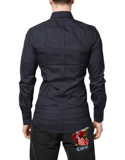 Dolce &amp; Gabbana Dunkelblaues GOLDENES formelles Baumwollhemd