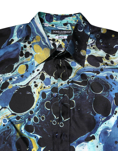 Dolce & Gabbana Multicolor Marble Print MARTINI Dress Shirt