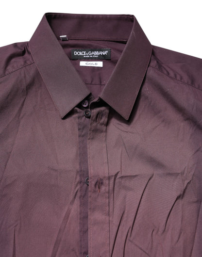 Dolce &amp; Gabbana Burgunderrotes GOLD-Langarmhemd aus Baumwolle