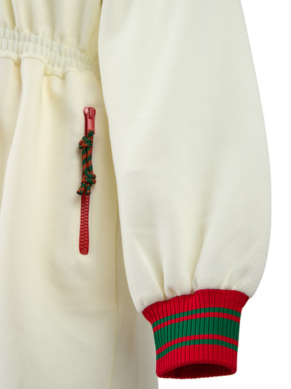 Cremefarbener Trainingsanzug aus Polyester mit Kapuze und Logo von Gucci