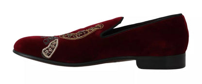 Dolce &amp; Gabbana Bordeaux Samt-Loafer Gun Hufeisenschuhe