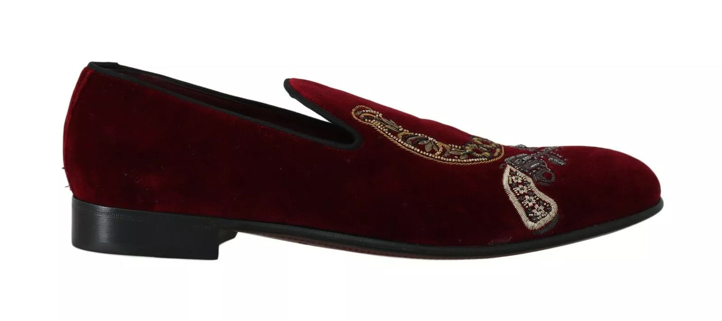 Dolce &amp; Gabbana Bordeaux Samt-Loafer Gun Hufeisenschuhe