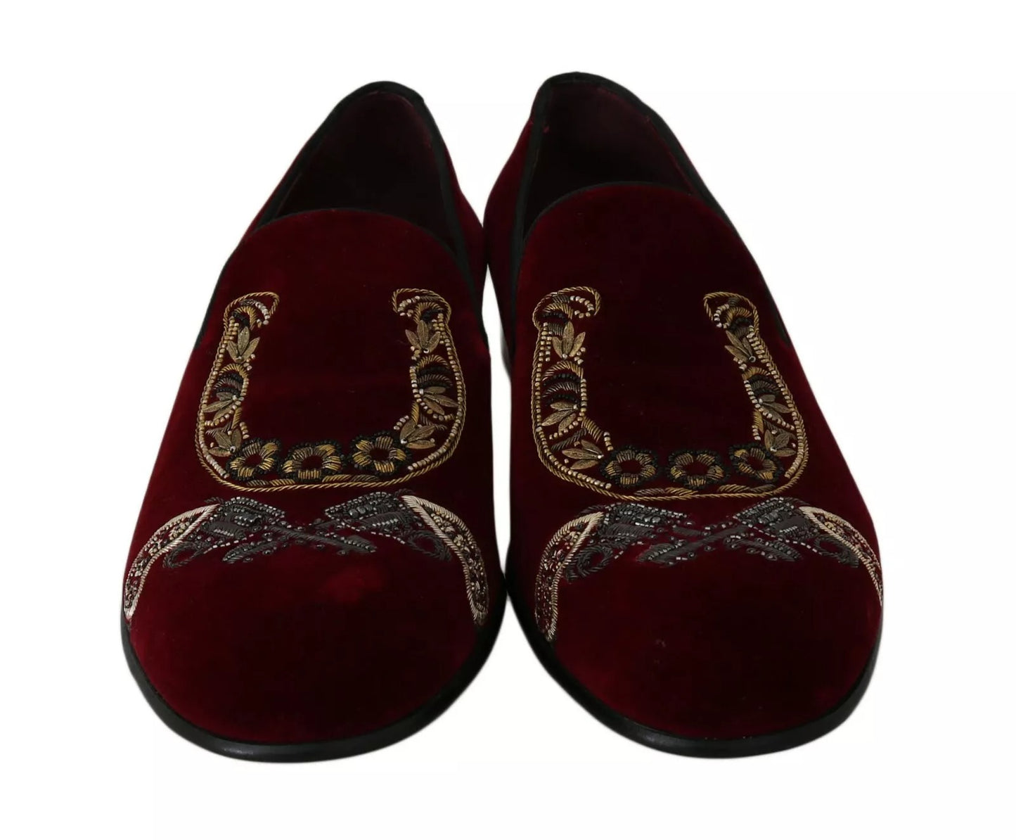 Dolce &amp; Gabbana Bordeaux Samt-Loafer Gun Hufeisenschuhe