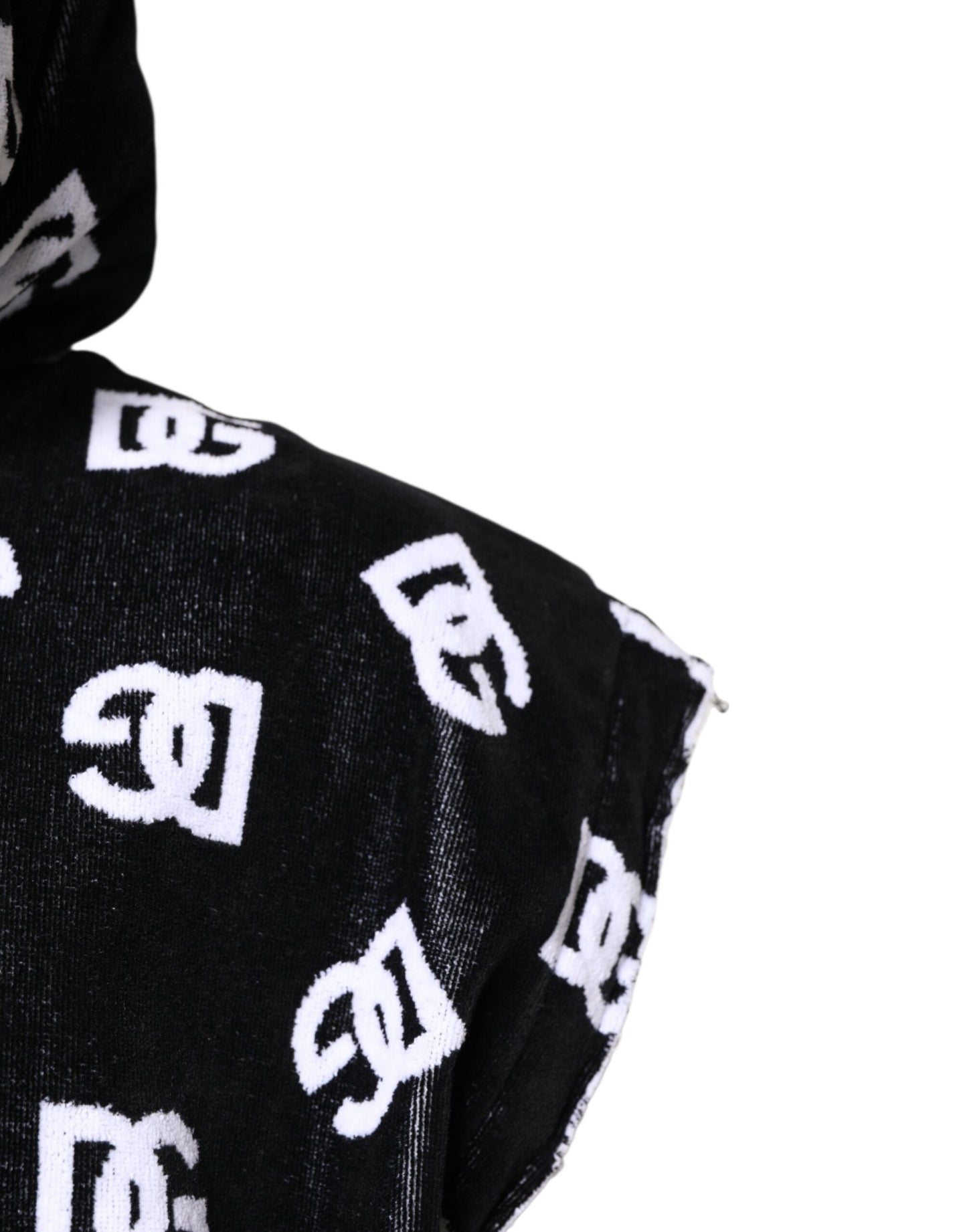 Dolce &amp; Gabbana Schwarzer ärmelloser Kapuzenpullover aus Baumwolle mit DG-Muster