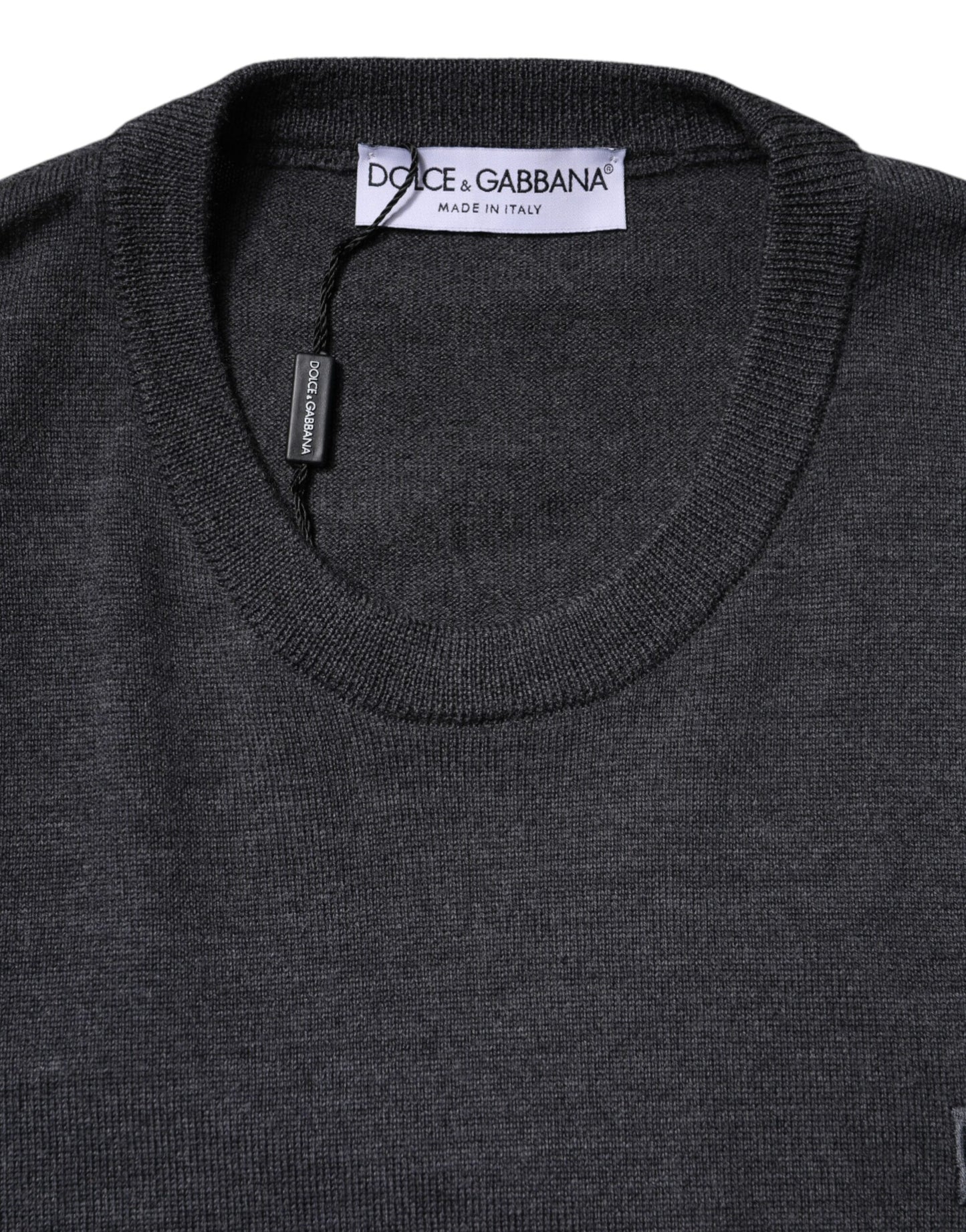 Dolce &amp; Gabbana Grauer Wollpullover mit Logo für Herren