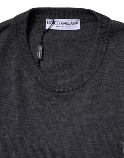 Dolce &amp; Gabbana Grauer Wollpullover mit Logo für Herren