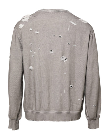 Dolce &amp; Gabbana Grauer Pullover mit Rundhalsausschnitt und Logo-Print