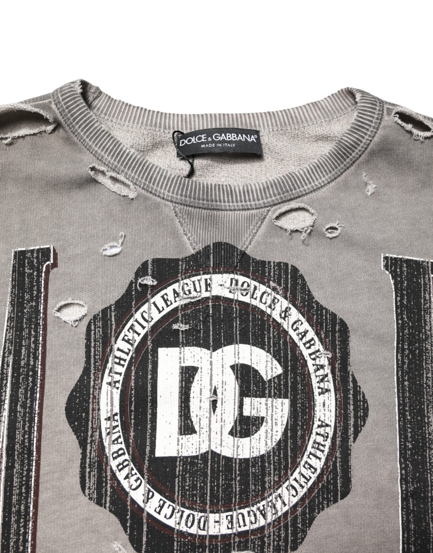 Dolce &amp; Gabbana Grauer Pullover mit Rundhalsausschnitt und Logo-Print