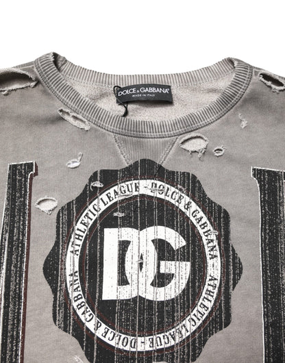 Dolce &amp; Gabbana Grauer Pullover mit Rundhalsausschnitt und Logo-Print