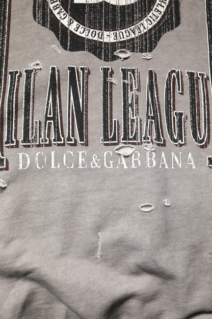 Dolce &amp; Gabbana Grauer Pullover mit Rundhalsausschnitt und Logo-Print