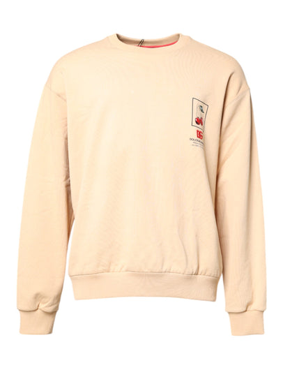 Dolce &amp; Gabbana Beige Pullover mit Rundhalsausschnitt und Kirschmuster