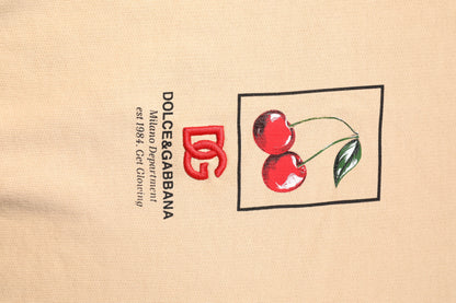 Dolce &amp; Gabbana Beige Pullover mit Rundhalsausschnitt und Kirschmuster