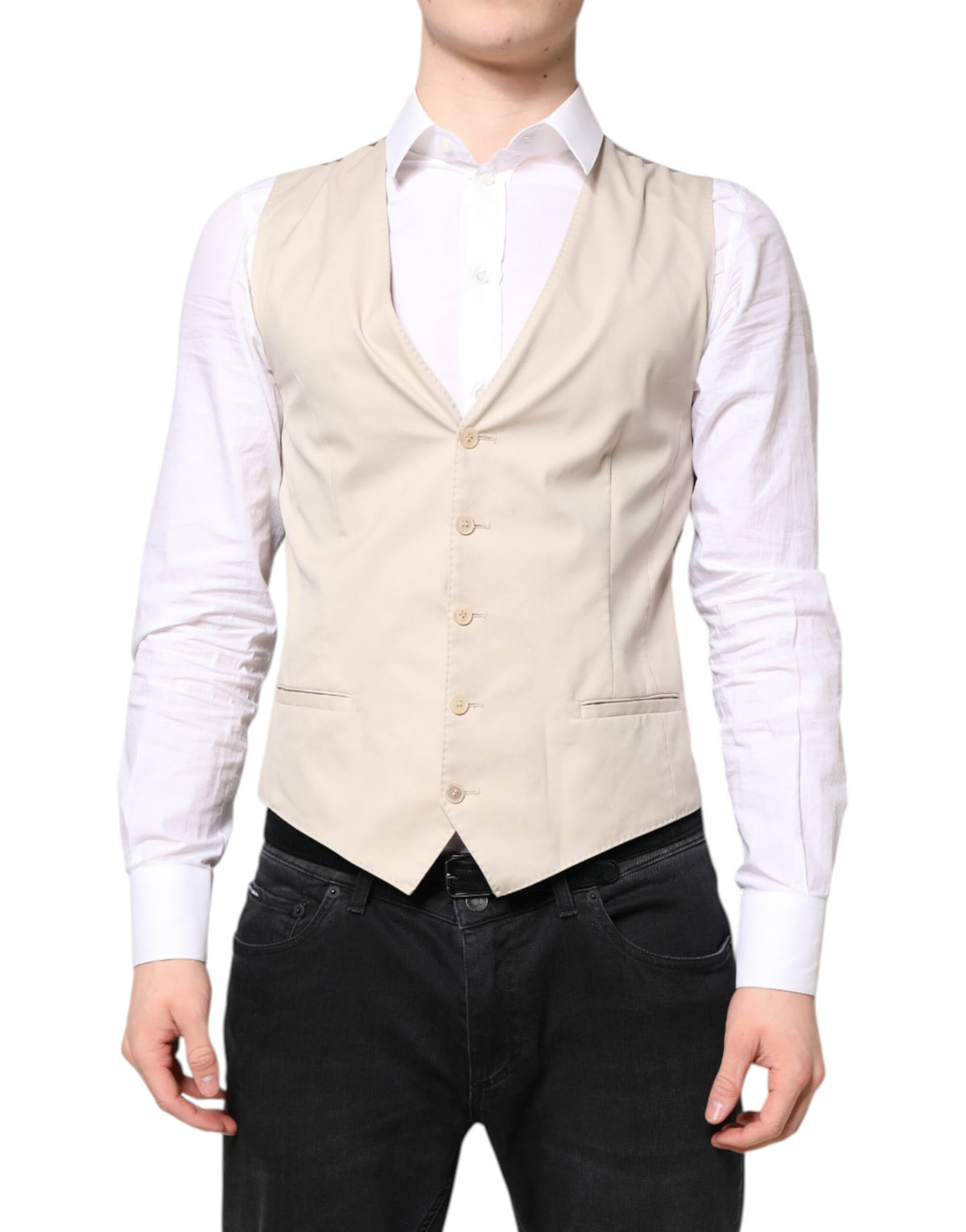 Dolce &amp; Gabbana Beige Grau Kleid Männer Formale Weste Weste