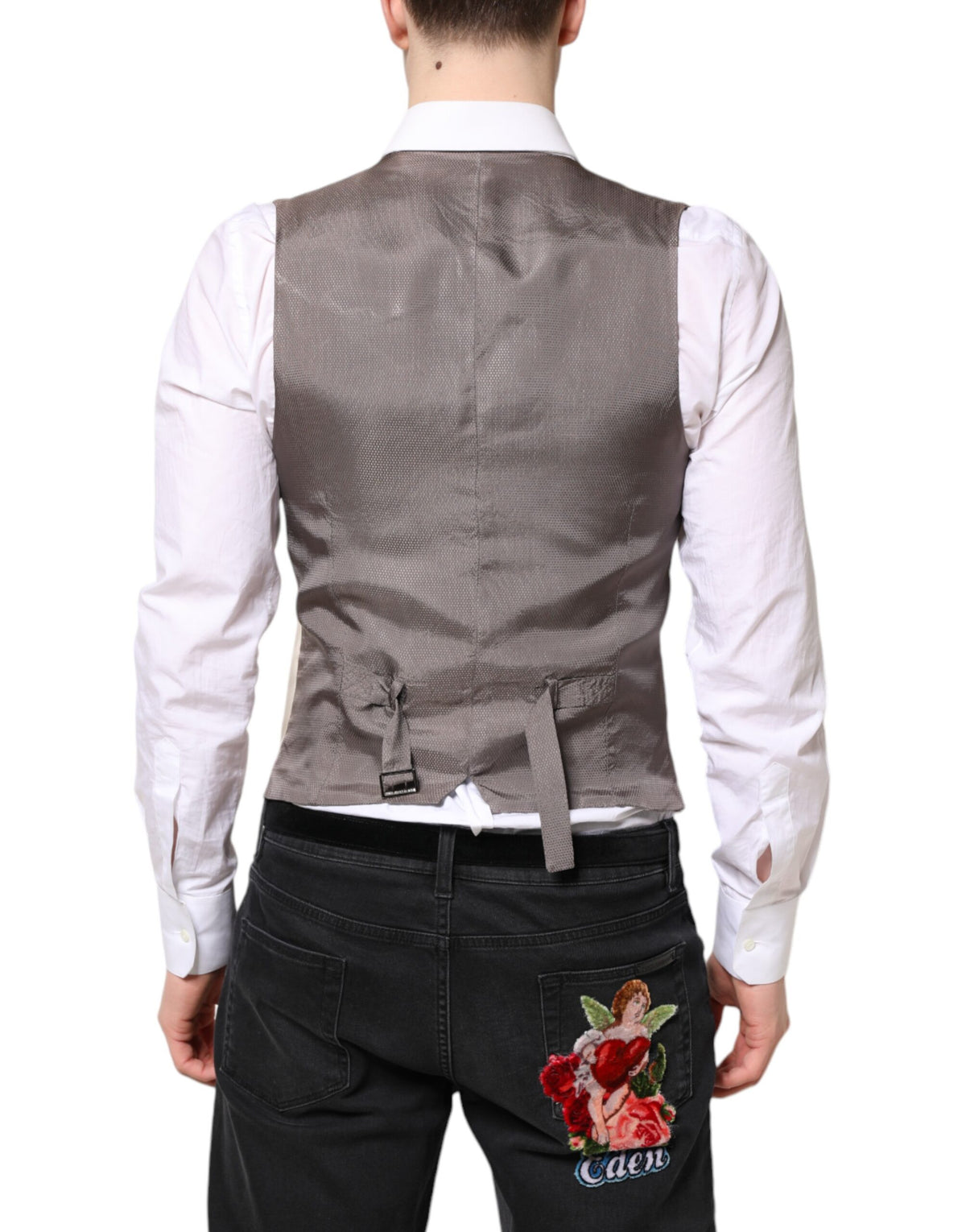 Dolce &amp; Gabbana Beige Grau Kleid Männer Formale Weste Weste
