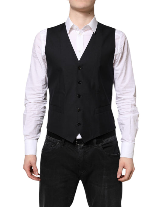 Dolce & Gabbana Black Wool Waistcoat Dress Formal Vest