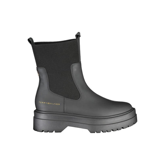 Tommy Hilfiger Black Leather Women Ankle Boot