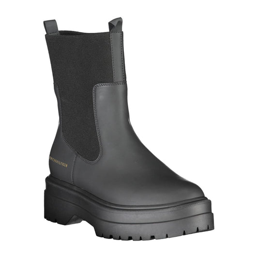 Tommy Hilfiger Black Leather Women Ankle Boot