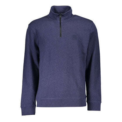 Hugo Boss Blue Cotton Men Sweater with Half Zip Closure