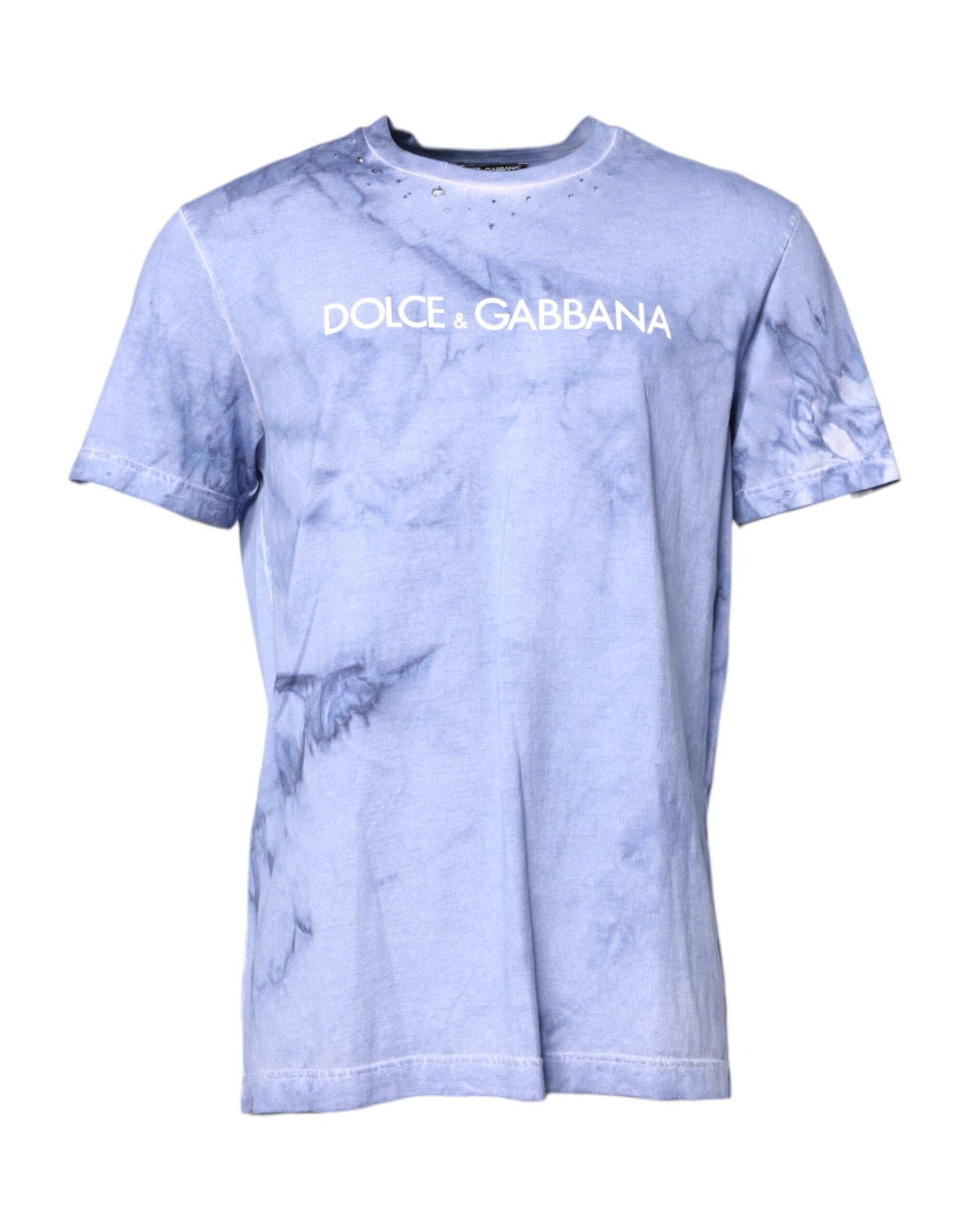 Dolce &amp; Gabbana – Blaues Baumwoll-T-Shirt mit Rundhalsausschnitt und Logo-Print