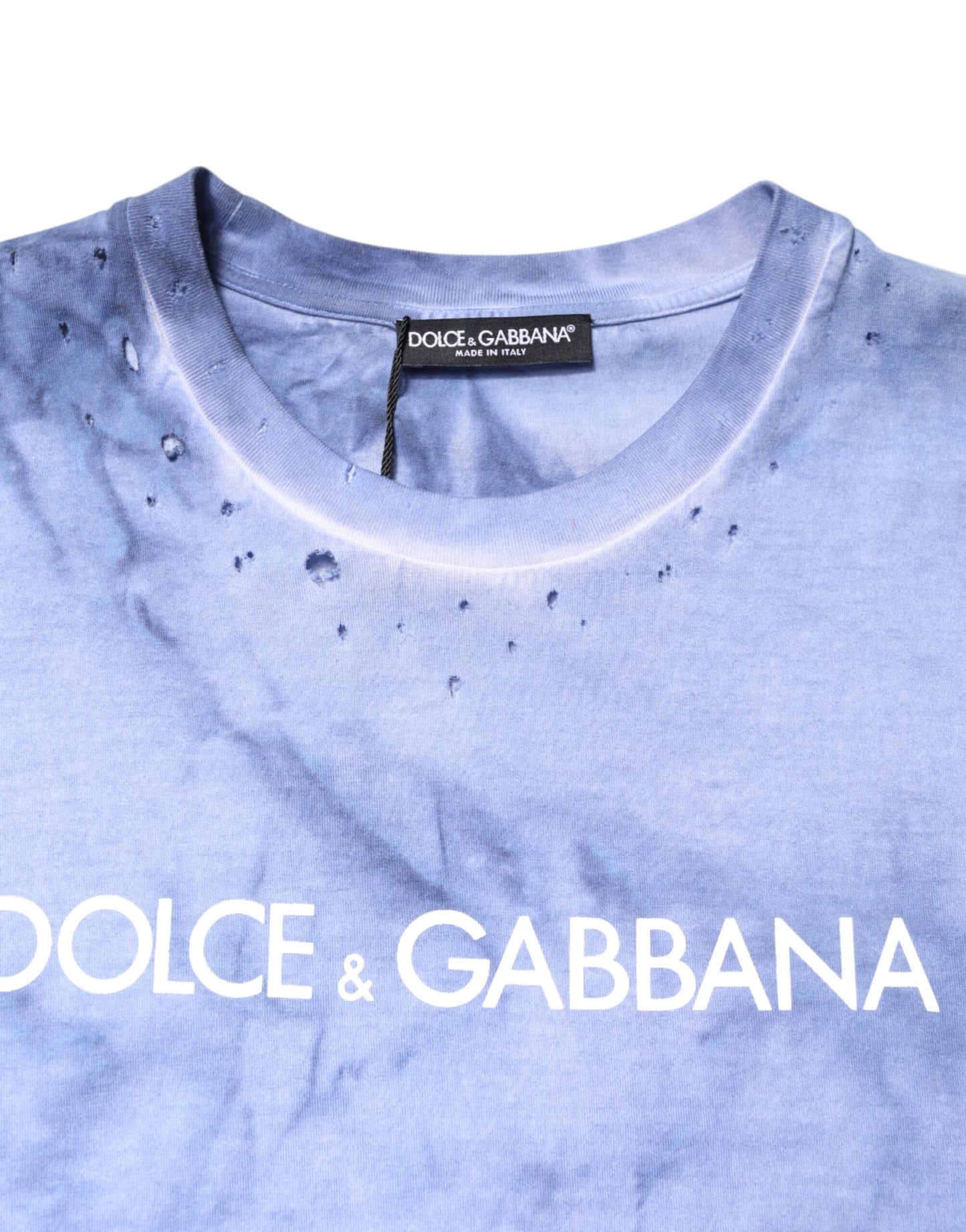 Dolce &amp; Gabbana – Blaues Baumwoll-T-Shirt mit Rundhalsausschnitt und Logo-Print