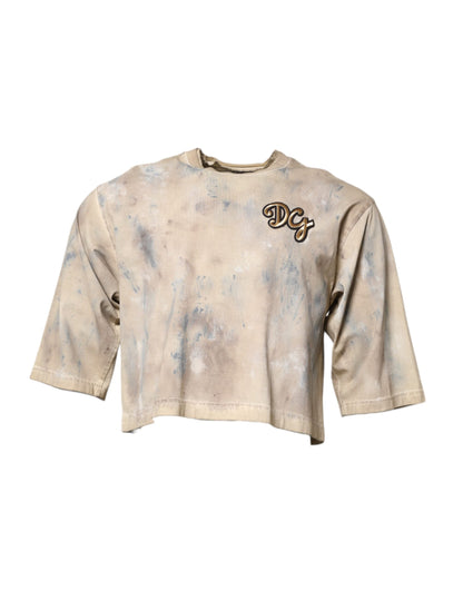 Dolce &amp; Gabbana – Kurzes T-Shirt mit Batikmuster und DG-Stickerei in Beige
