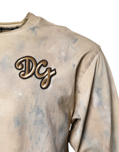 Dolce &amp; Gabbana – Kurzes T-Shirt mit Batikmuster und DG-Stickerei in Beige