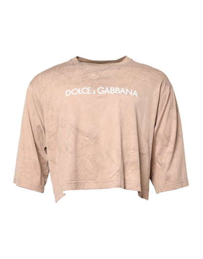Dolce &amp; Gabbana – Kurzes T-Shirt mit Batik-Logoprint in Beige