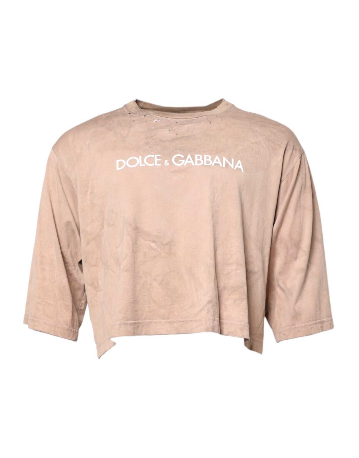 Dolce &amp; Gabbana – Kurzes T-Shirt mit Batik-Logoprint in Beige