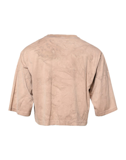 Dolce &amp; Gabbana – Kurzes T-Shirt mit Batik-Logoprint in Beige