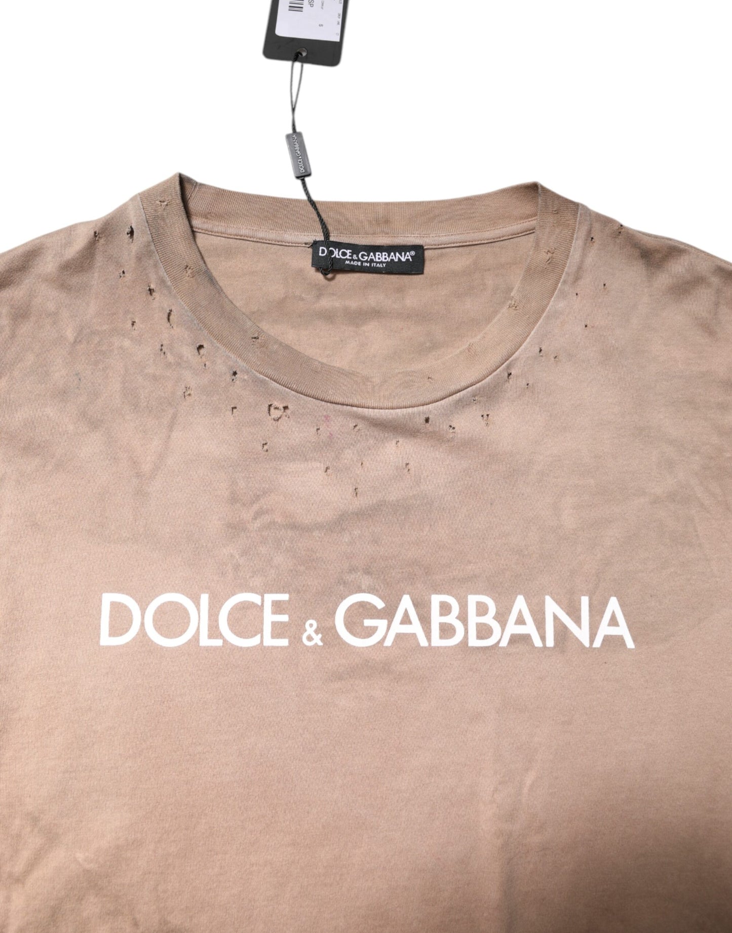 Dolce &amp; Gabbana – Kurzes T-Shirt mit Batik-Logoprint in Beige