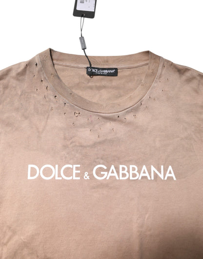 Dolce &amp; Gabbana – Kurzes T-Shirt mit Batik-Logoprint in Beige